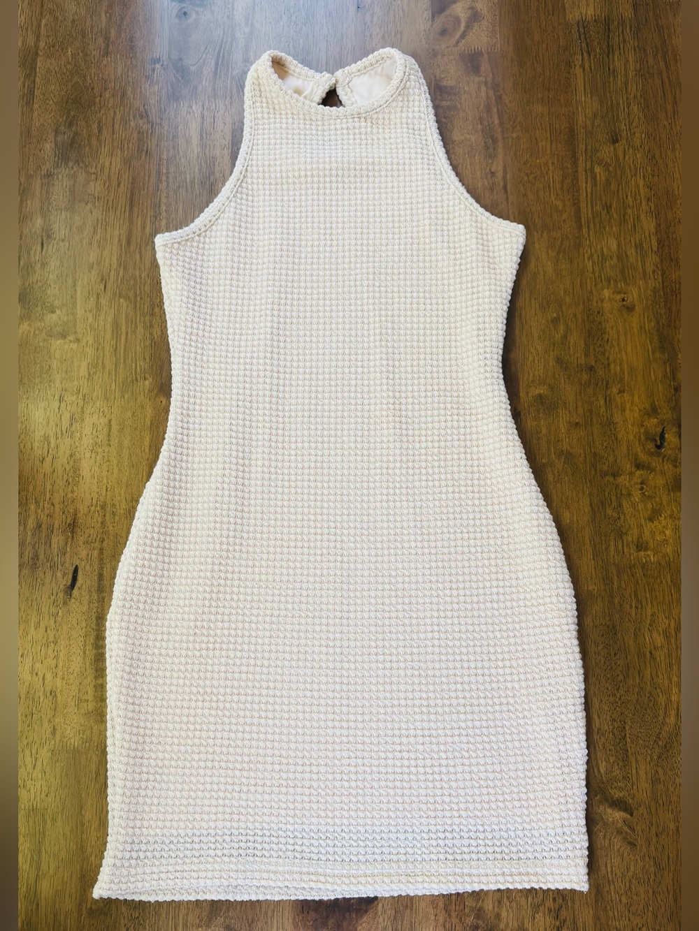 SHEIN Cream Textured Halter Mini Dress